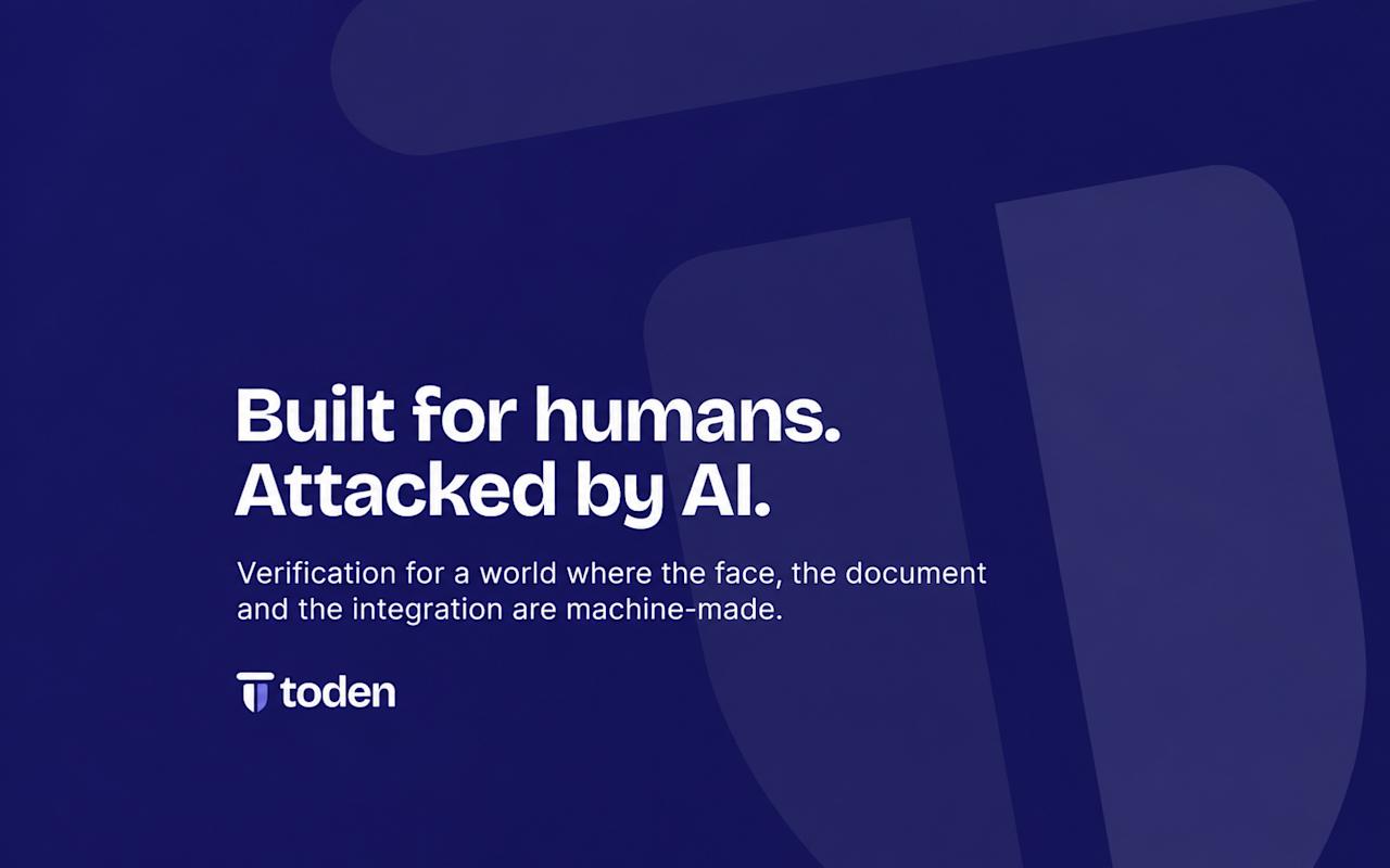 Toden 编辑团队为 Your KYC 设计的封面旨在阻止人类攻击者。如今,攻击者已变成机器。这就是 AI 原生验证。