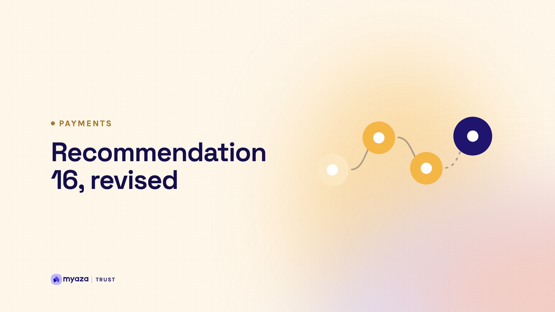 Headline "Recommendation 16, revised" beside an illustration of a path of connected steps, on a warm cream gradient.