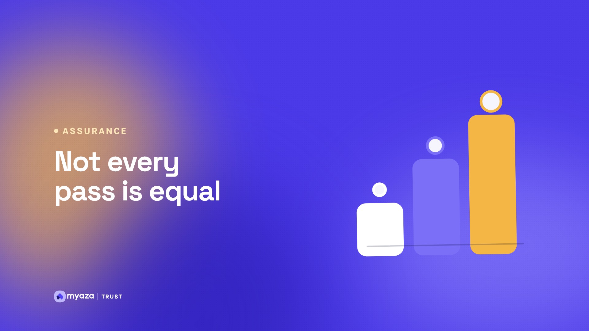Headline "Not every pass is equal" beside an illustration of three rising tiers, on a vivid purple gradient.