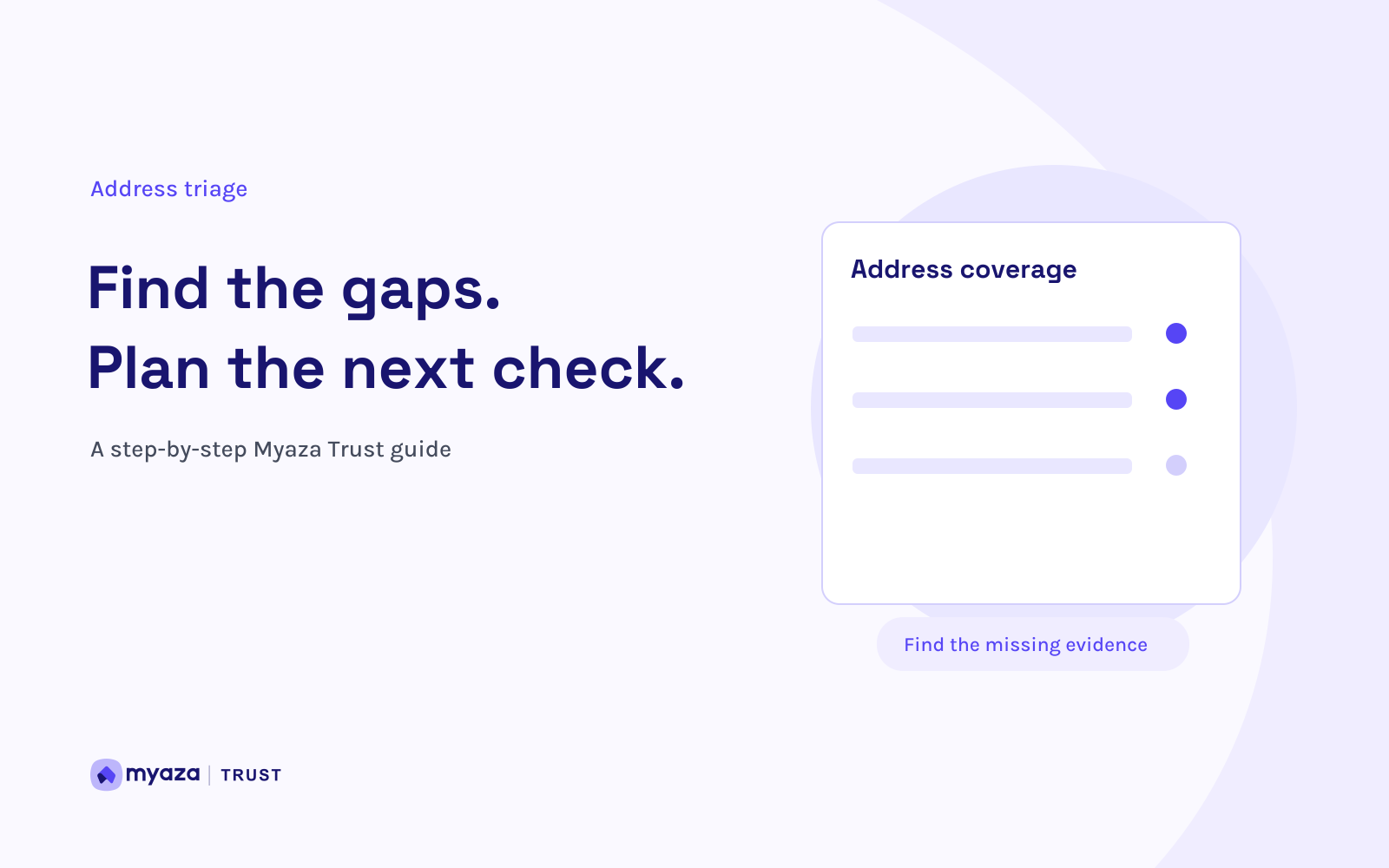 Myaza Trust editorial illustration: Find the gaps. Plan the next check.