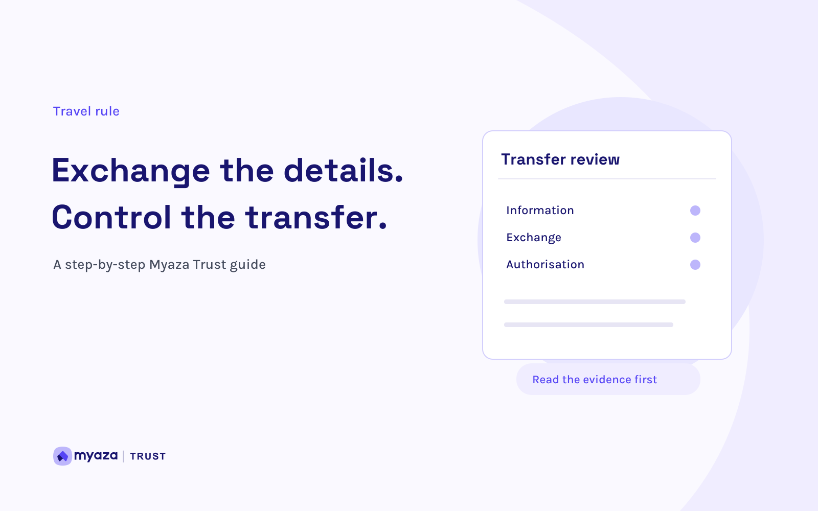 Myaza Trust editorial illustration: Exchange the details. Control the transfer.
