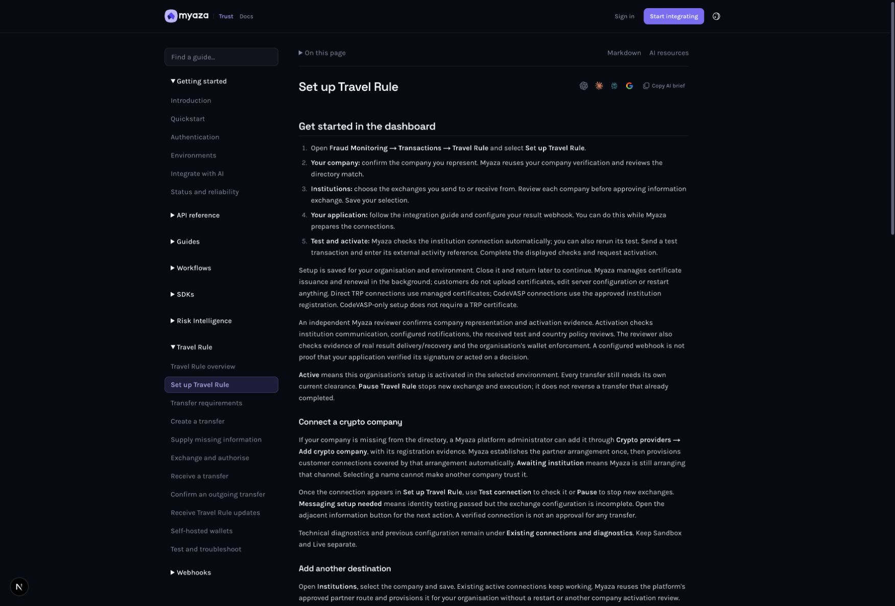 Integration reference: Get started in the dashboard