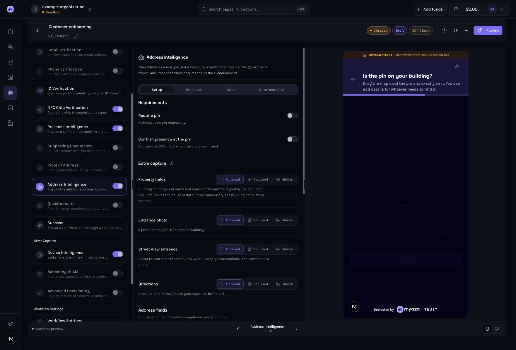 Dashboard example: Choose practical address requirements