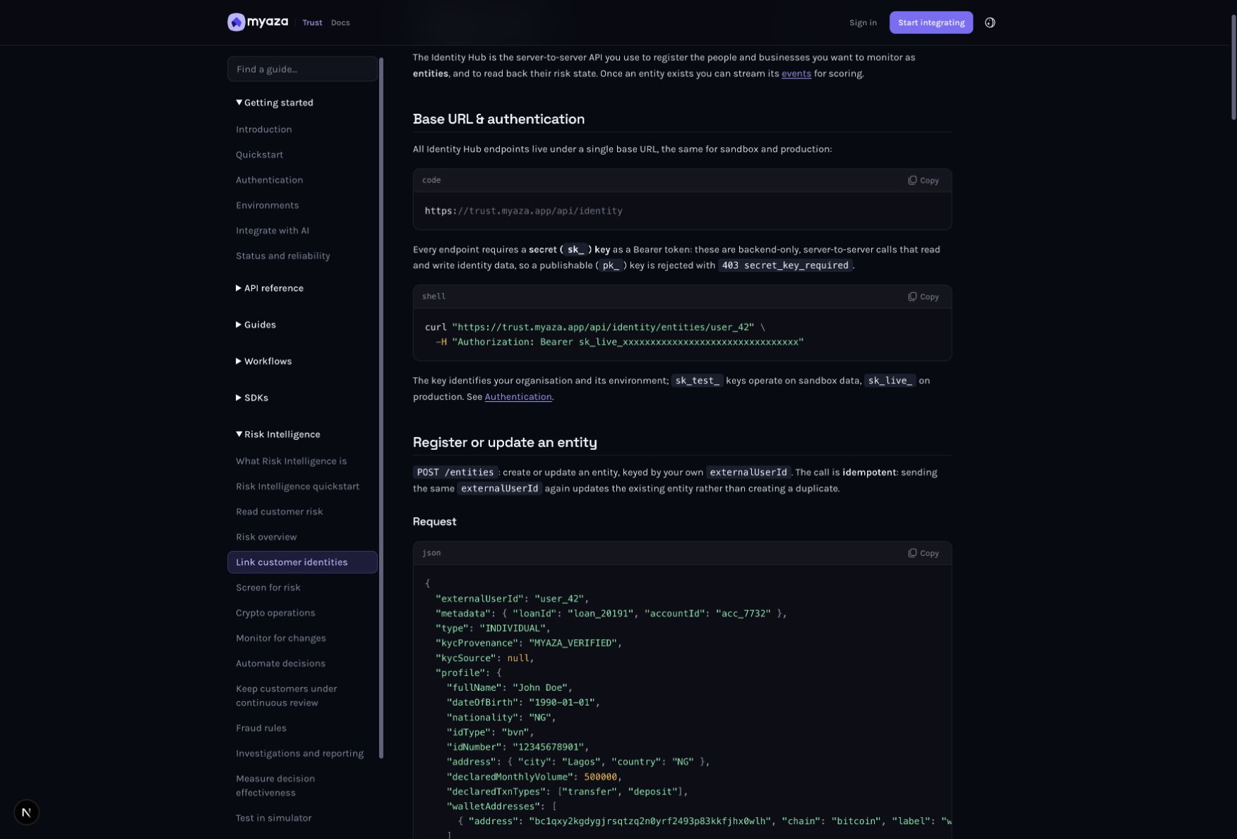 Integration reference: Identity Hub API