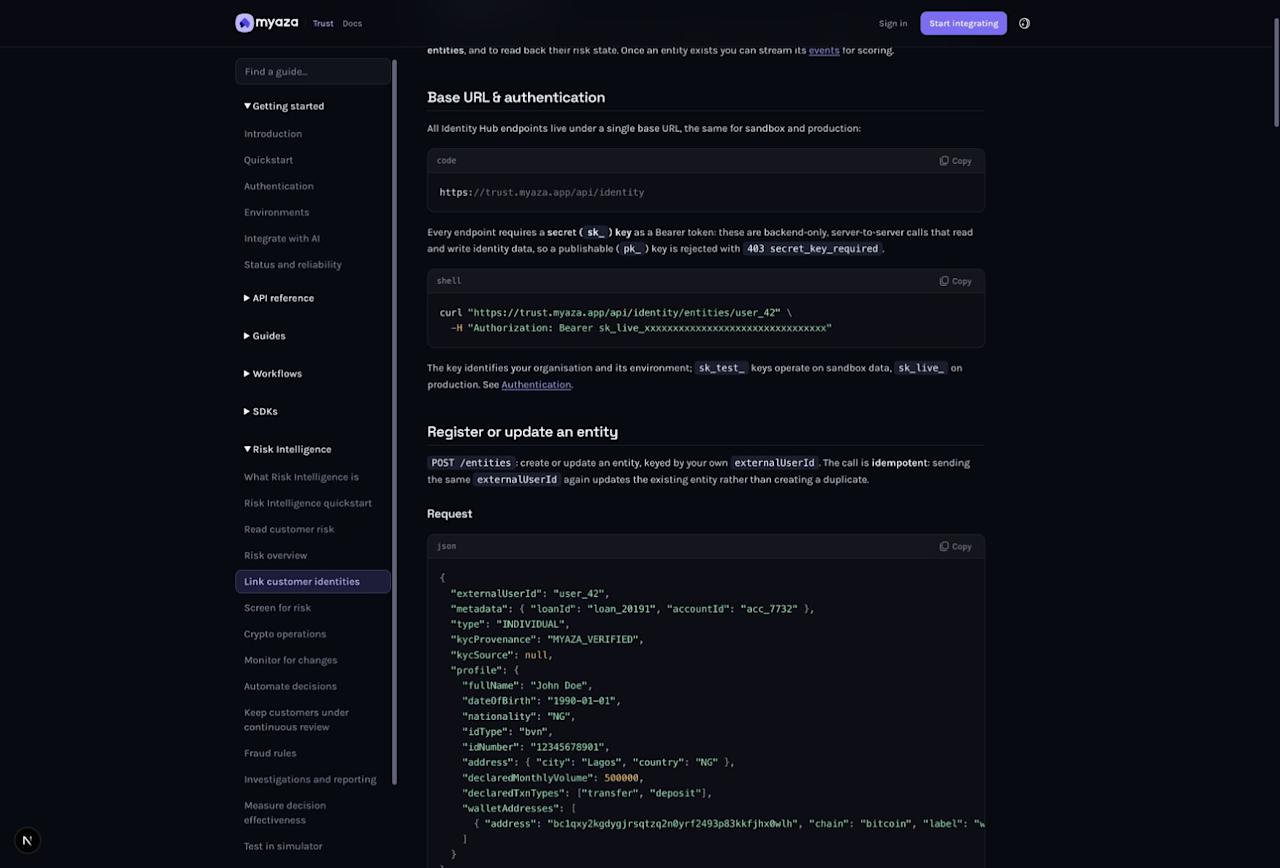 Integration reference: Register or update an entity