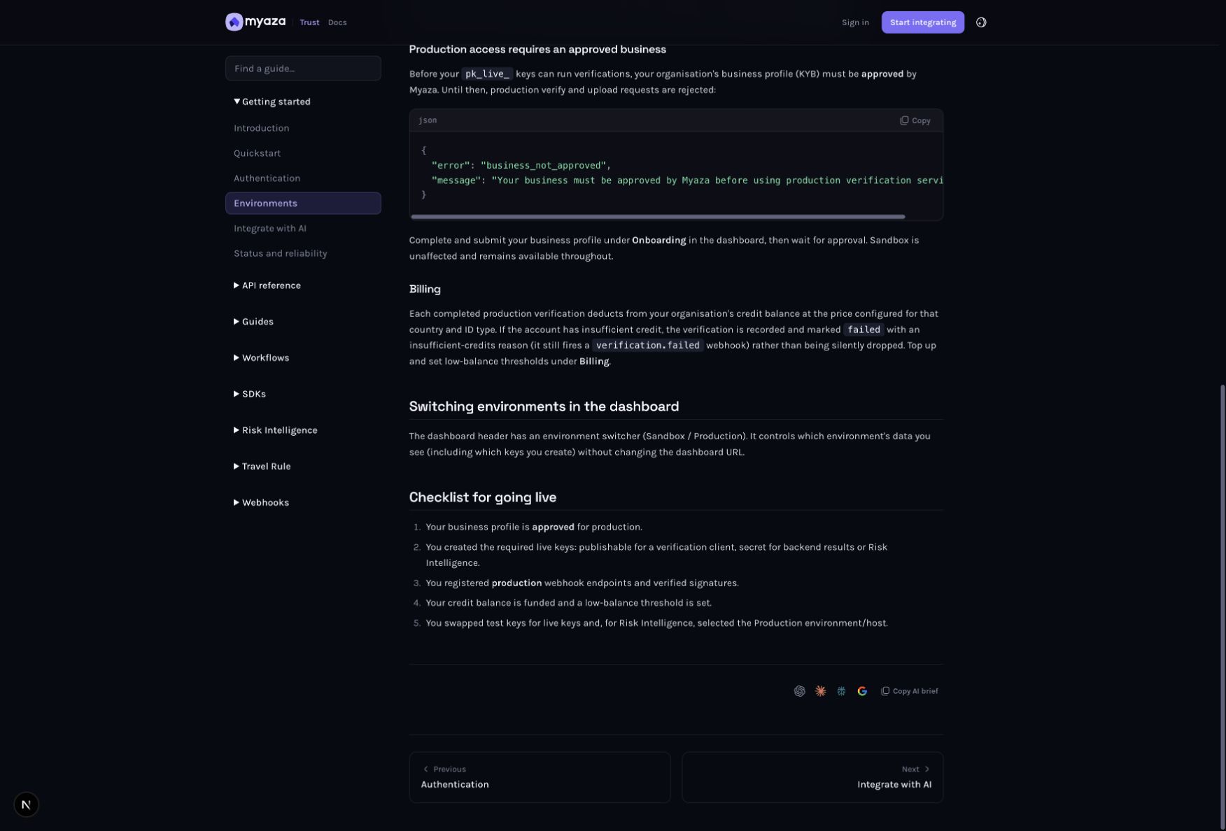 Integration reference: Checklist for going live