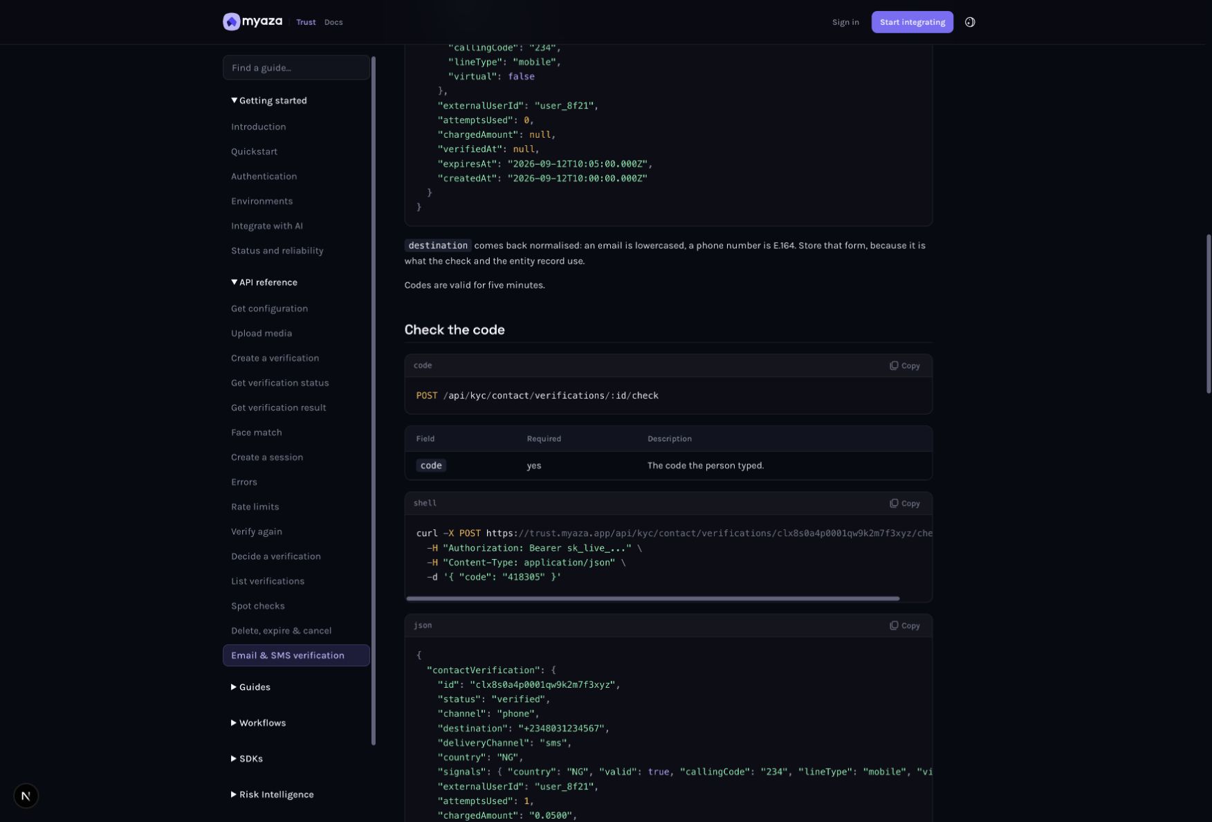 Integration reference: Check the code