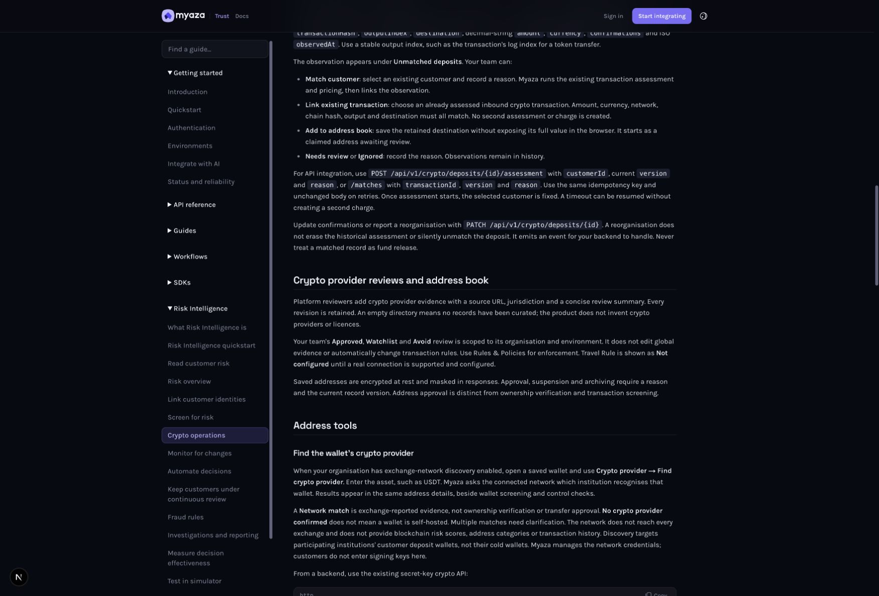 Integration reference: Crypto provider reviews and address book