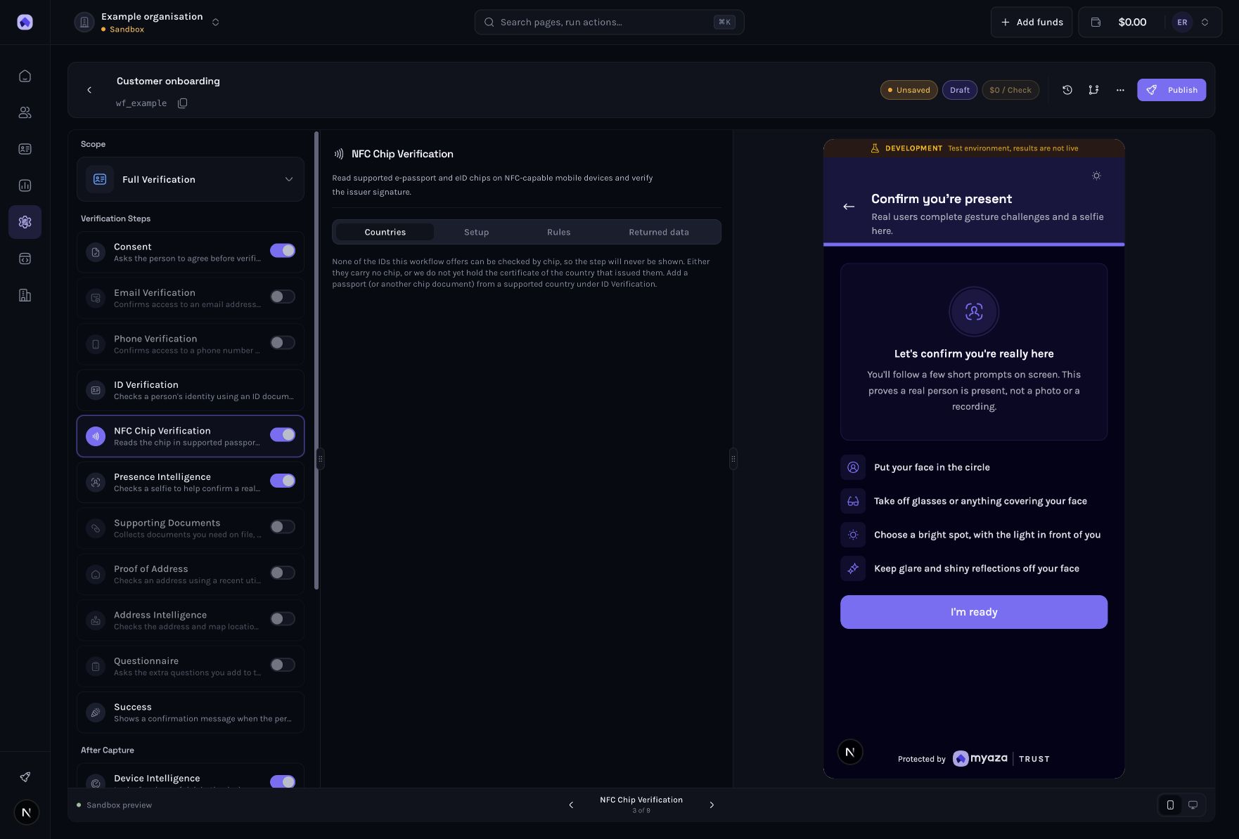 Dashboard example: Enable NFC Chip Verification