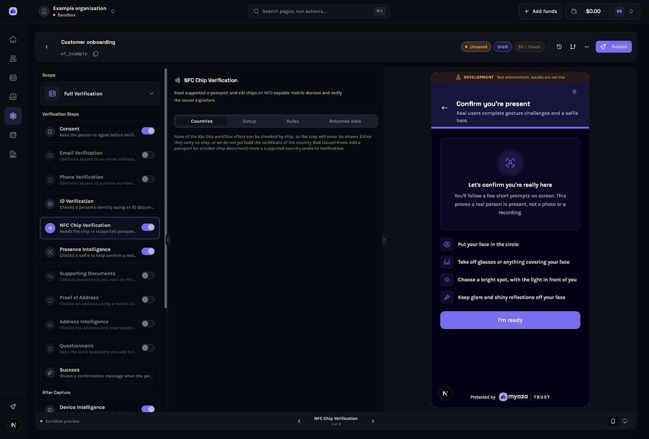 Dashboard example: Enable NFC Chip Verification