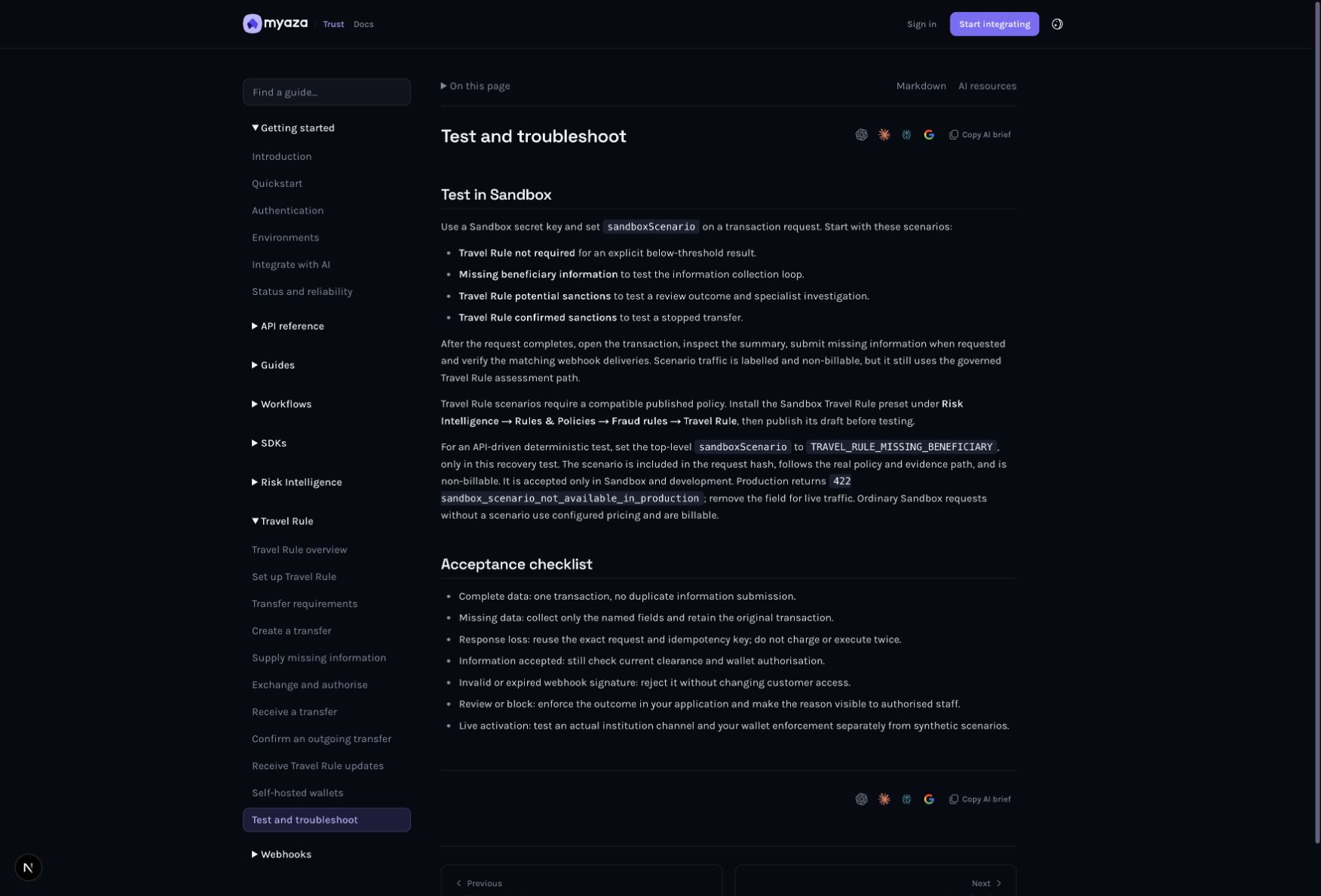 Integration reference: Test in Sandbox