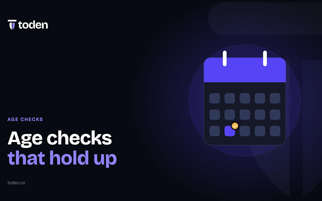 Título "Verificações de idade que resistem ao teste" ao lado da ilustração de uma página de calendário com uma data destacada, sobre um suave degradê lilás.