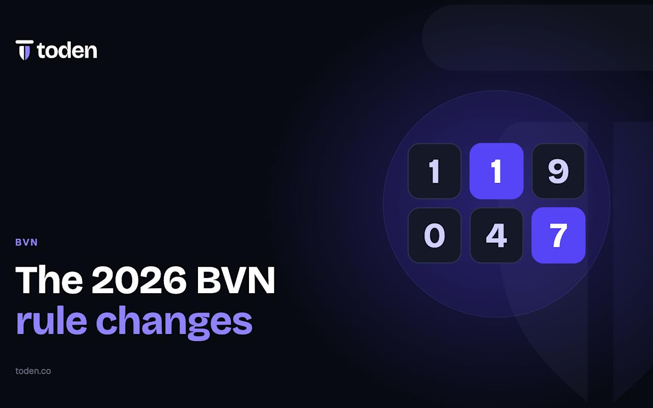 标题为“2026 年 BVN(银行验证号码)规则变更”,旁边是身份证号码数字方块的插图,背景为暖奶油色渐变。