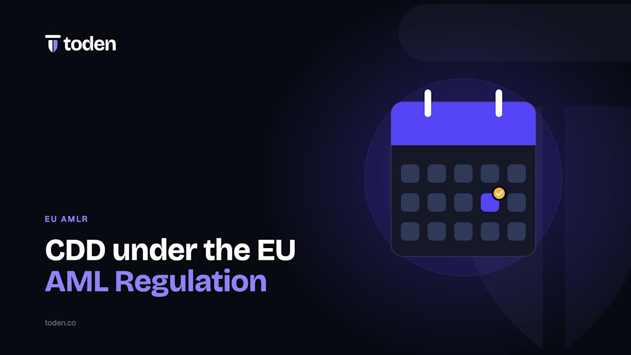 Titre « CDD dans le cadre du règlement européen anti-blanchiment » à côté d'une illustration d'une page de calendrier avec une date mise en évidence, sur un dégradé crème chaud.