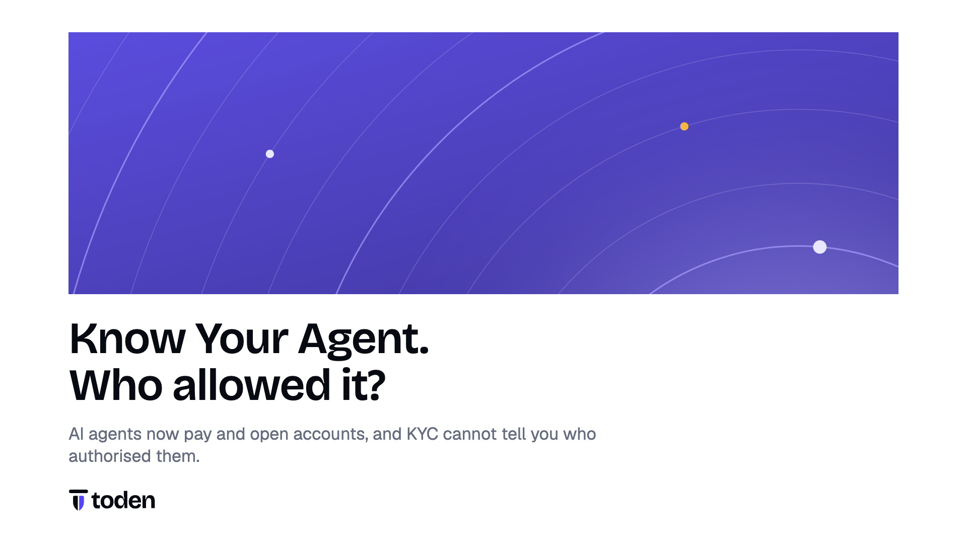 A software agent completing a payment while a faint line traces back to the verified person who authorised it.