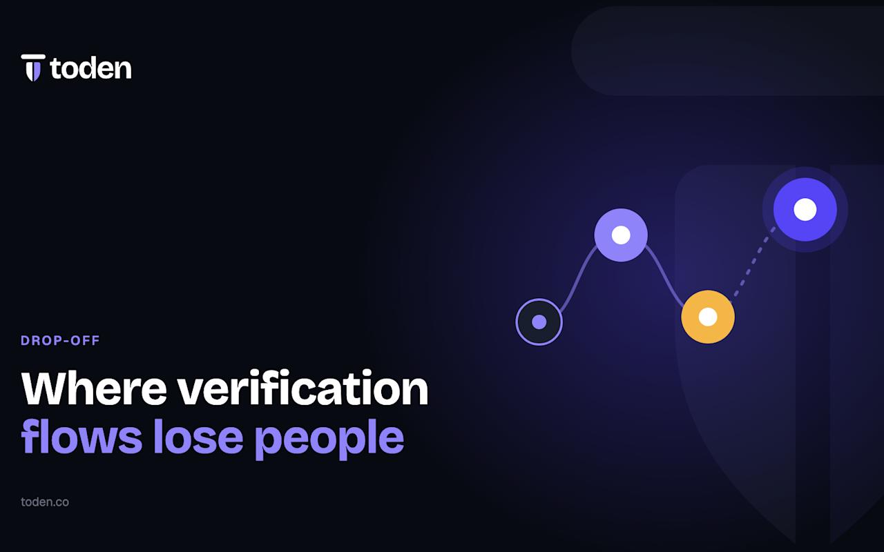 عنوان رئيسي "حيث تفقد عمليات التحقق الأشخاص" بجانب رسم توضيحي لمسار من الخطوات المتصلة، على تدرج لوني أرجواني فاتح.