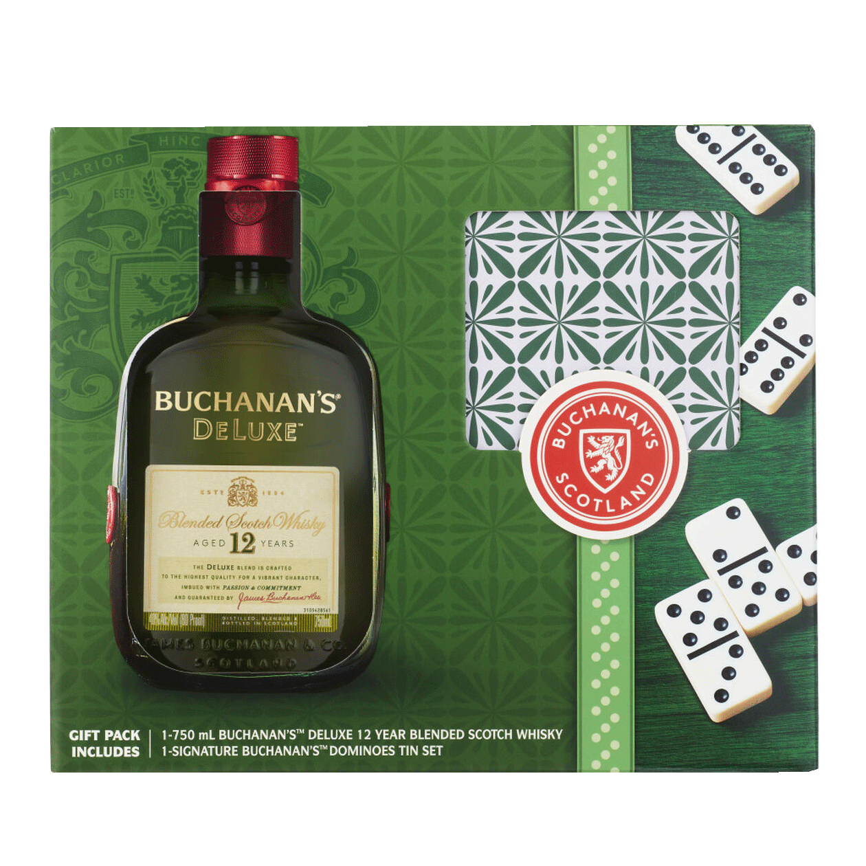 DeLuxe Aged 12 Years Blended Scotch Whisky & Tin Domino Set