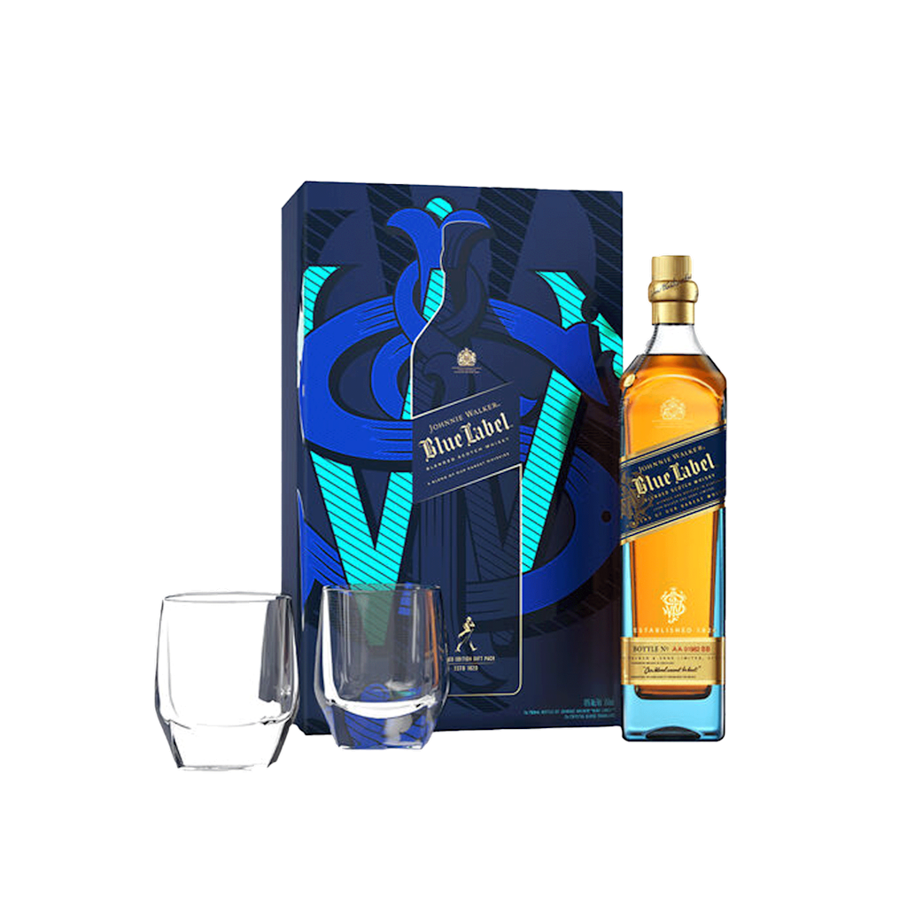 Johnnie Walker Blue Label Gift Set with 2 Crystal Glasses | The Bar