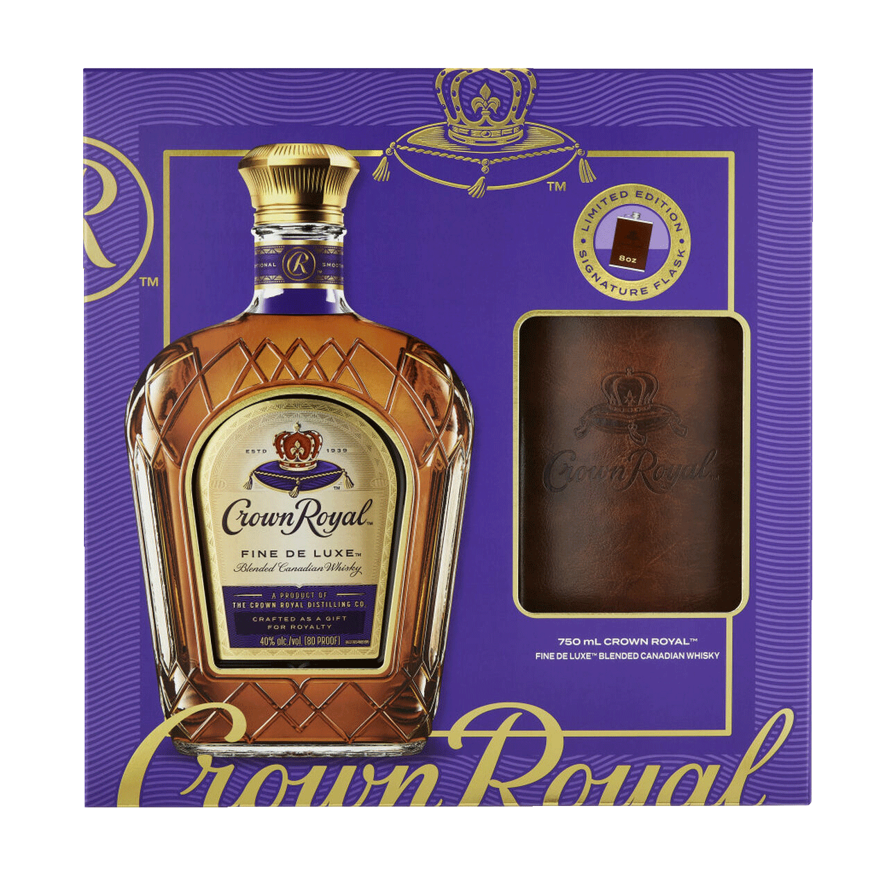 Fine De Luxe Blended Canadian Whisky with Faux Leather Wrapped Flask