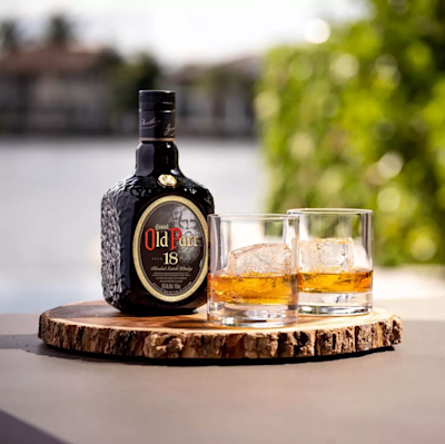 Old Parr 18 Lifestyle Bottle 2 Glasses On Wood Plank F22 Q3 Digital Asset Large