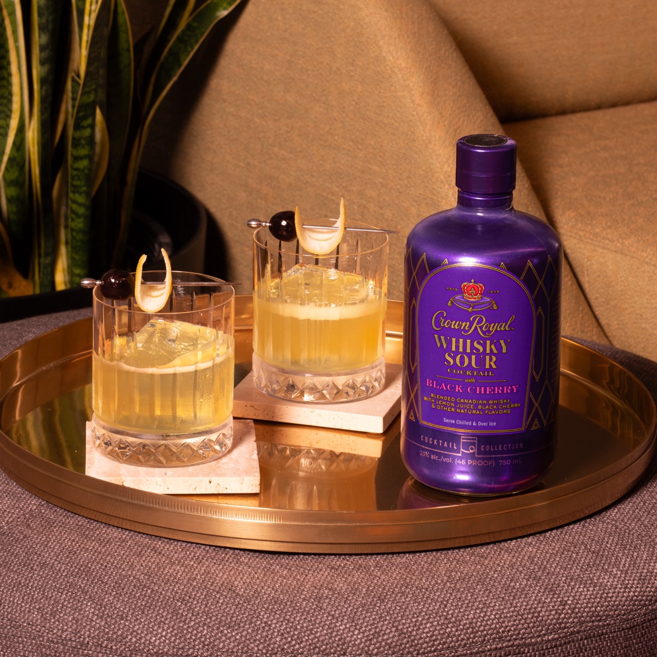 Crown Royal Whisky Sour Cocktail with Black Cherry