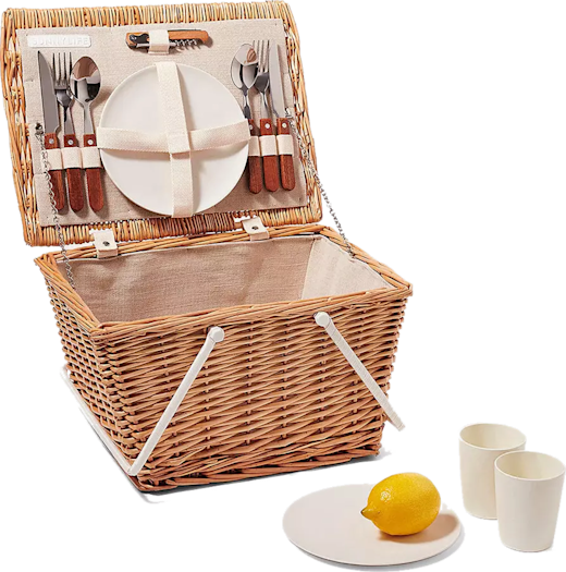 Small Picnic Basket With Plates And Glasses