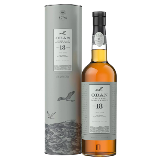 OBAN 18YO SCOTCH BOTTLE BOX AND BOTTLE