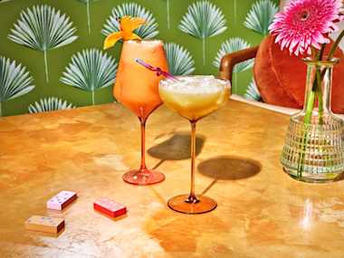 Add flourish Tropical cocktails wine coupe garnish