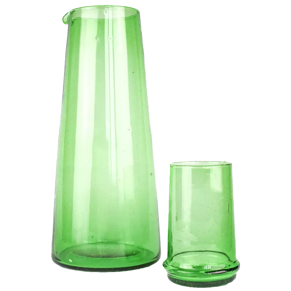 Large Tapered Carafe & Glass Set of Four, Green