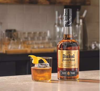 George Dickel Bourbon Serve Strategy Old Fashioned Spring Horiz. Of Cocktail With Bottle F23 Q1 Digital Asset 8192 X 5272