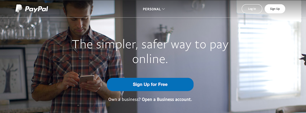 PayPal home page