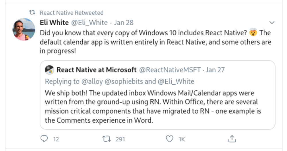 React Native and Microsoft tweet