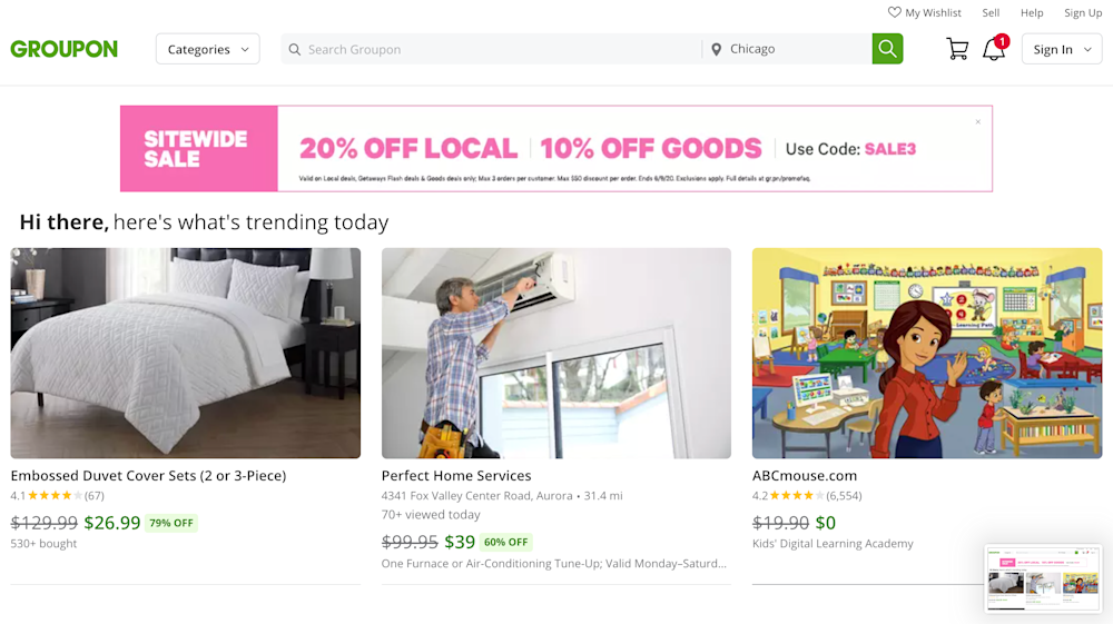 Groupon home page