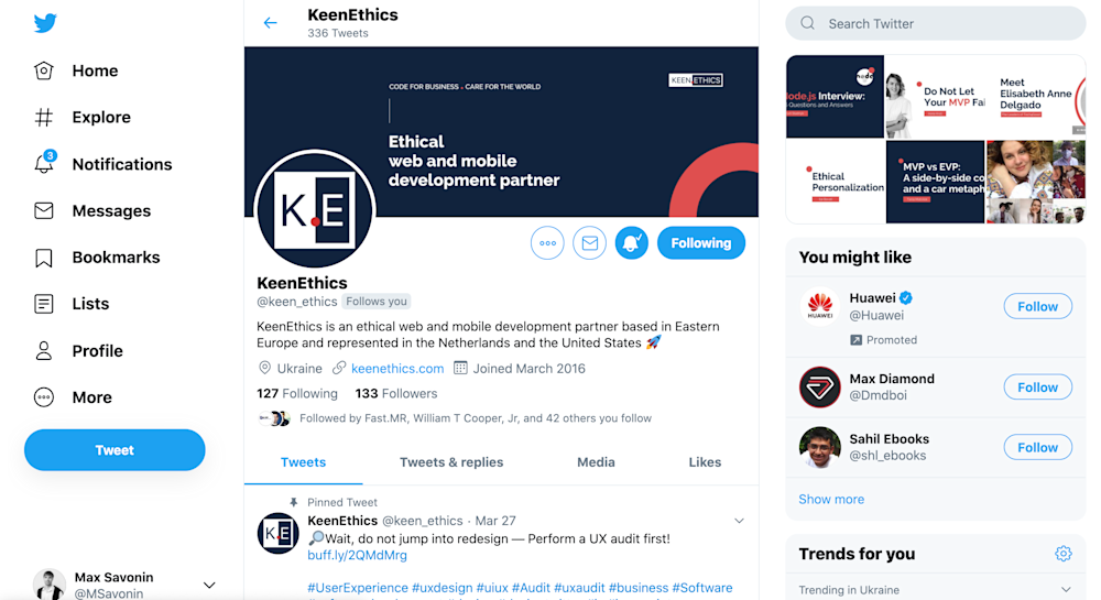 Twitter page