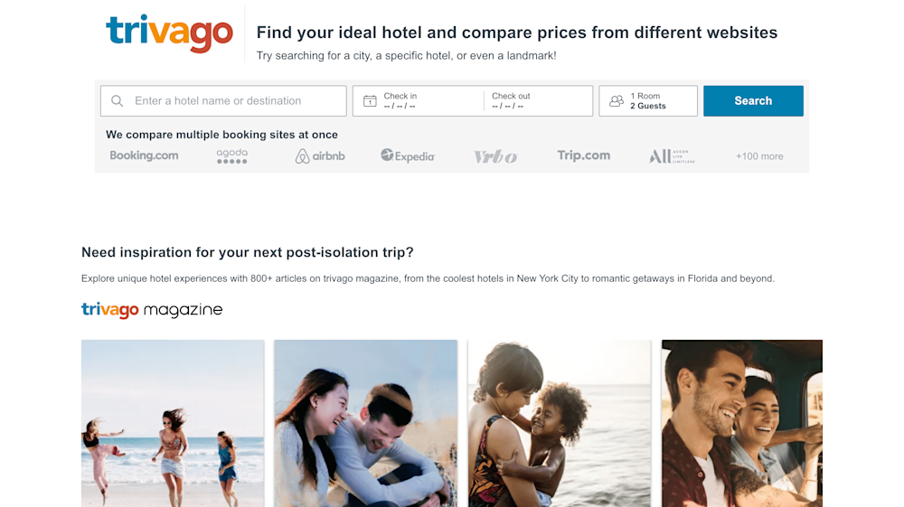Trivago home page