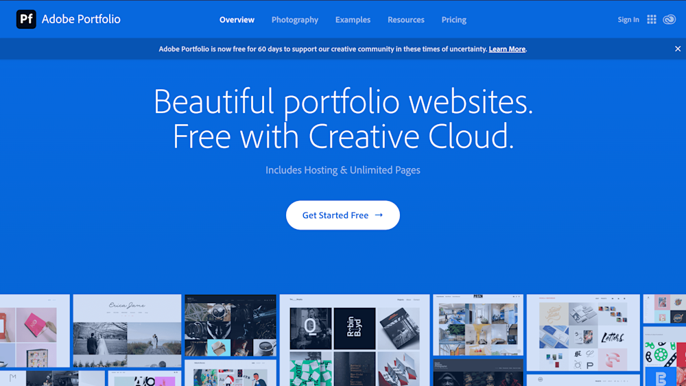 Adobe Portfolio home page
