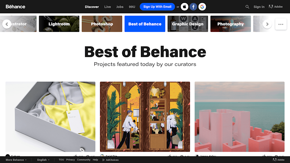 Behance home page