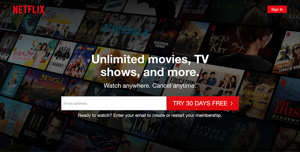 Netflix home page