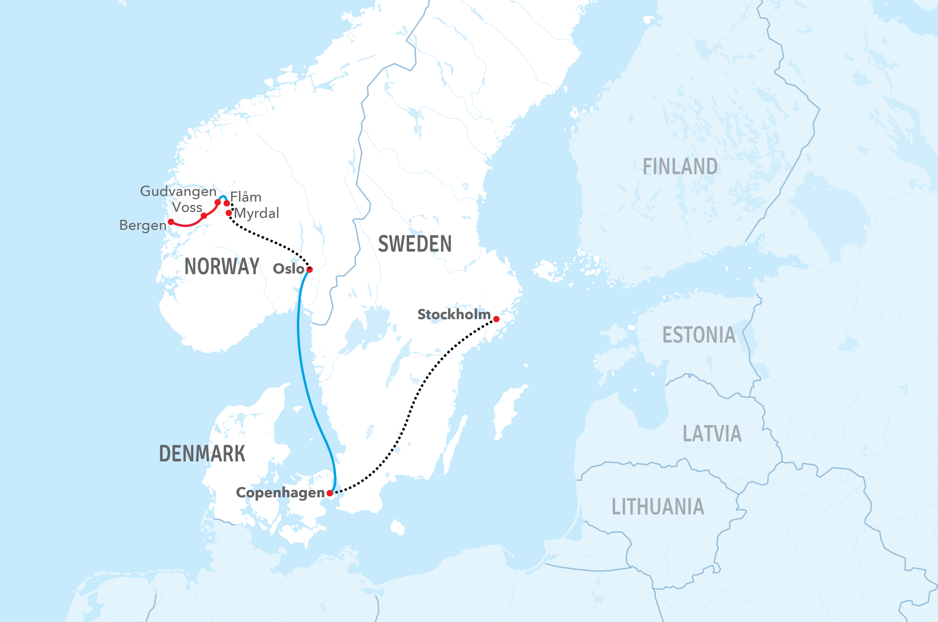 map-classic-Essential Scandinavia - Capitals & Fjords by Rail & Sea
