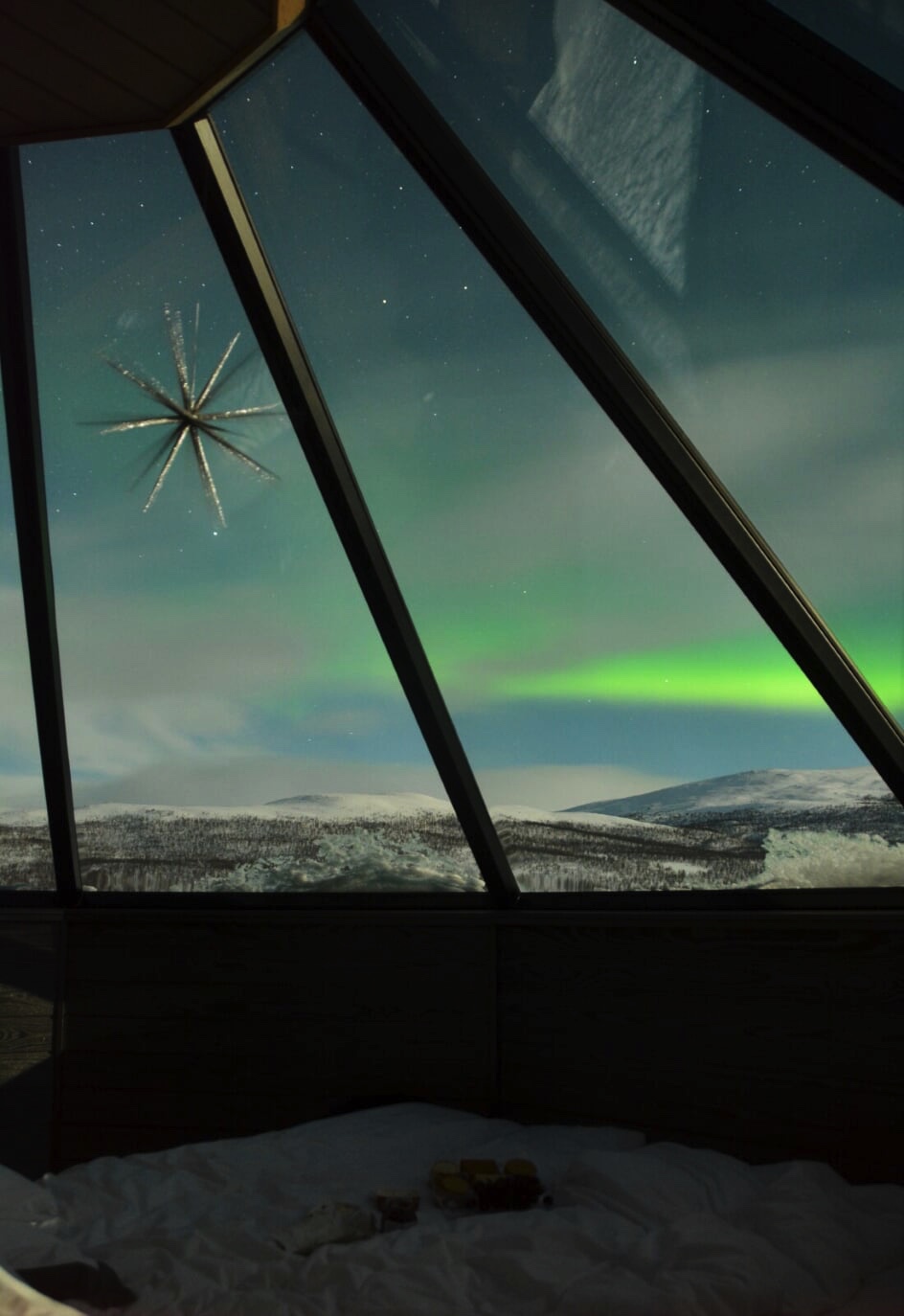 Reindeer Ranch igloo inside northern lights credit as Photo Arctic Land Adventure @arcticlandadventure