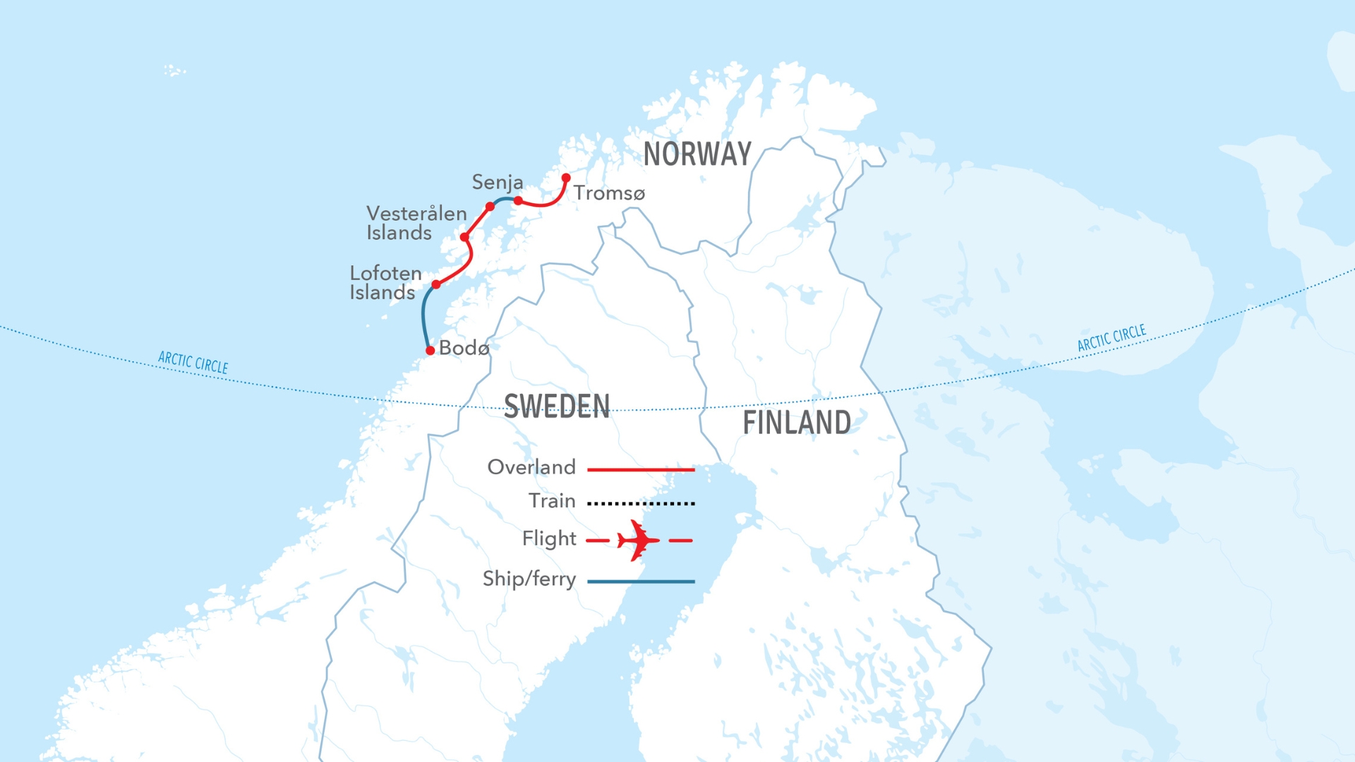 Day 1-8 Map - Summer Journey in Northern Norway and Lofoten