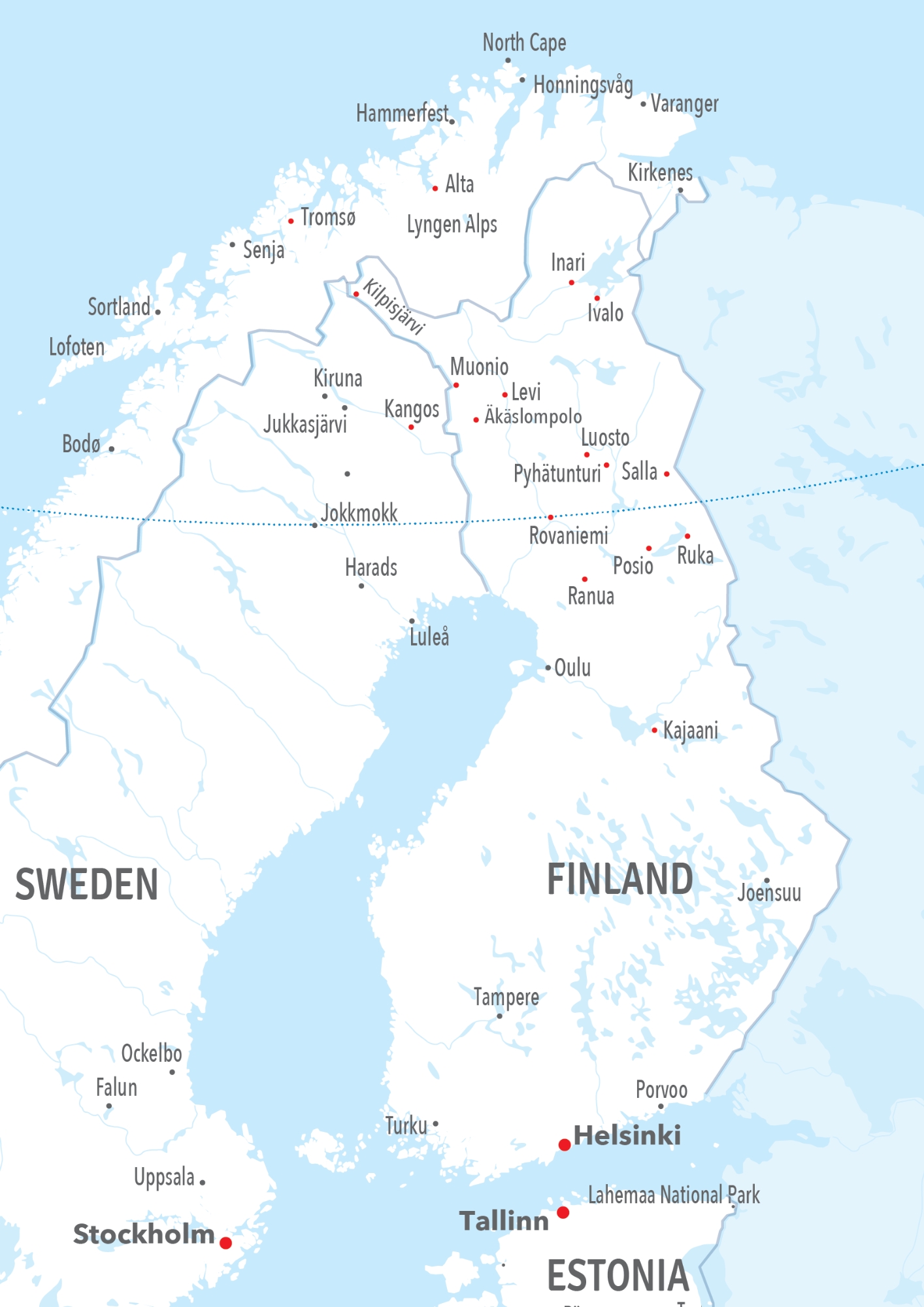 Map Finland and Lapland destinations