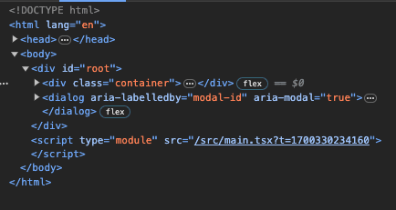 Picture of an HTML structure with its respective head element and body element. Inside the body tag, there is a div element with an id 