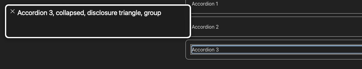 Immagine del lettore di schermo VoiceOver che annuncia: Fisarmonica 3, compresso, gruppo