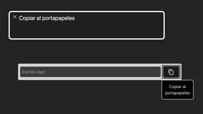 Imagen del lector de pantalla VoiceOver anunciando: "Copiar al portapapeles"