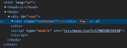 Immagine di una struttura HTML con il rispettivo elemento head ed elemento body. All’interno del tag body, c’è un elemento div con un id.