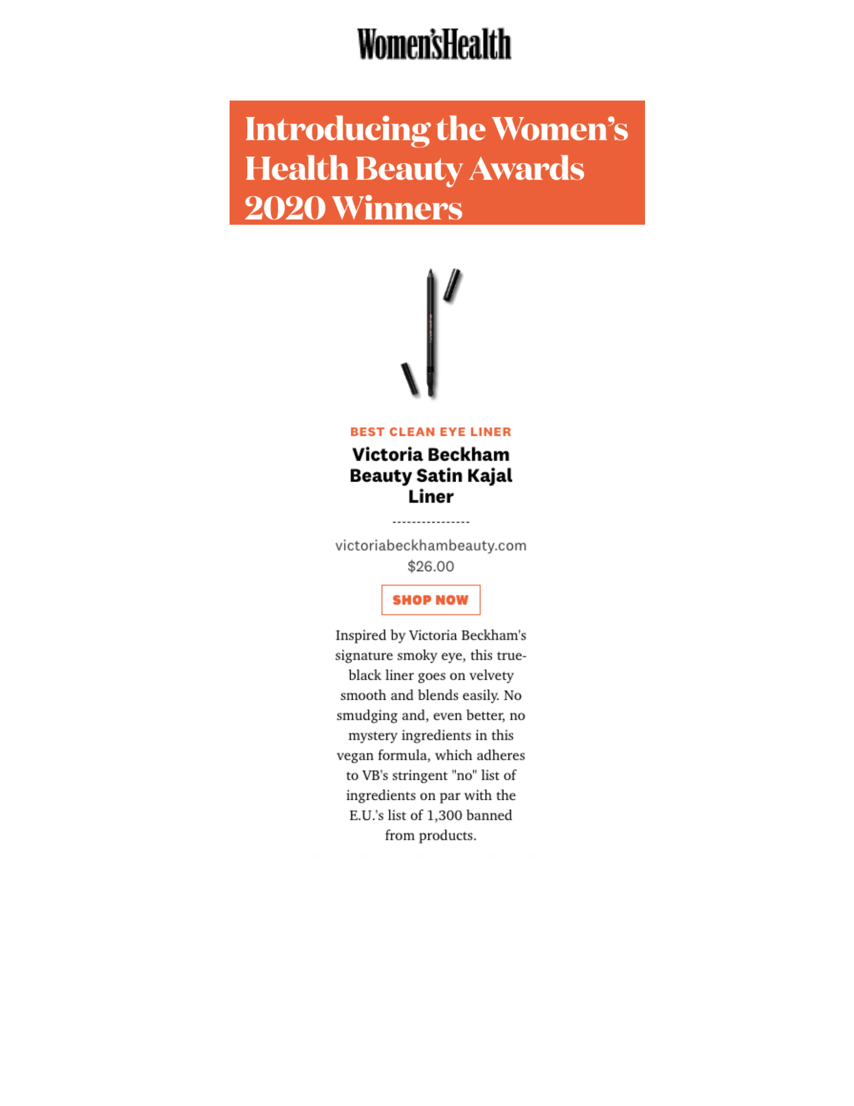 WOMEN'S HEALTH "Introducing the Women's Health Beauty Award 2020