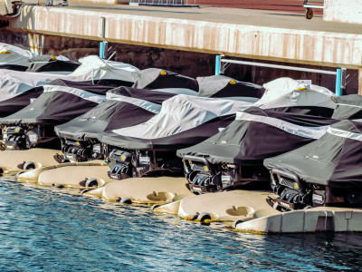 Personal Watercrafts Parked at a Dock