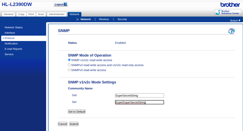 SNMP Monitoring: Configuring SNMP options for our printer