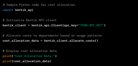 Sample code snippet for cost allocation